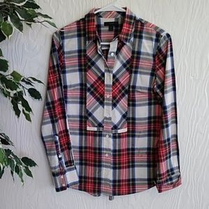 J.Crew Christmas plaid button-down top size 2